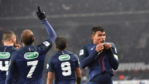 Thiago Silva celebruje strzelenie bramki w pucharowym starciu z Bastią