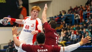 Tomasz Gębala podczas meczu towarzyskiego z Katarem