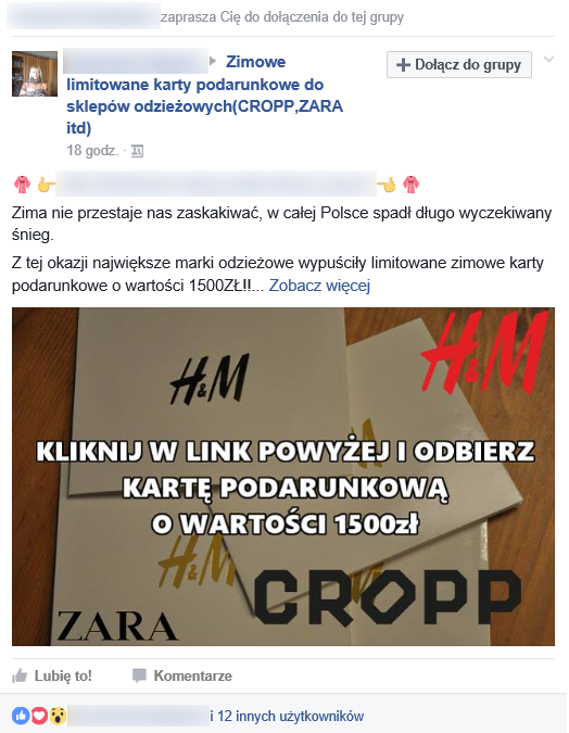 Oferta fałszywych bonów na Facebooku