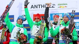 Niemieccy biathloniści na podium zawodów PŚ w Anterselvie