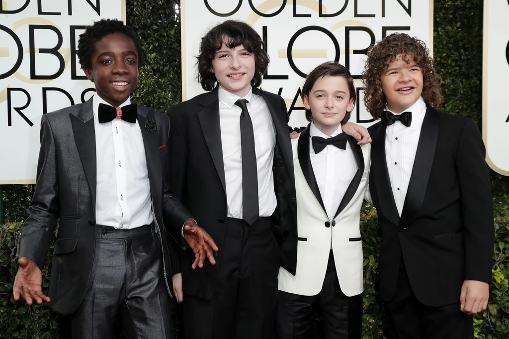 Obsada serialu "Stranger Things", Caleb McLaughlin, Noah Schnapp, Finn Wolfhard i Gaten Matarazzo 