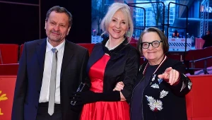 Miroslav Krobot, Agnieszka Mandat i Agnieszka Holland na premierze filmu "Pokot" w Berlinie, 12 lutego 2017 roku