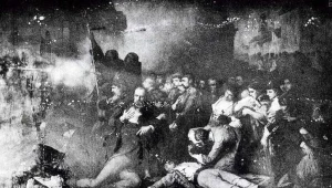 Obraz Tony'ego Robert-Fleury'ego dokumentujący masakrę manifestacji w Warszawie przez carskie wojska 