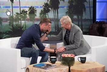 Łukasz Jakóbiak, autor vloga 20m2 w swojej wizualizacji spotkania z Ellen DeGeneres