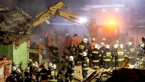 Strażacy i ratownicy na miejscu wypadku