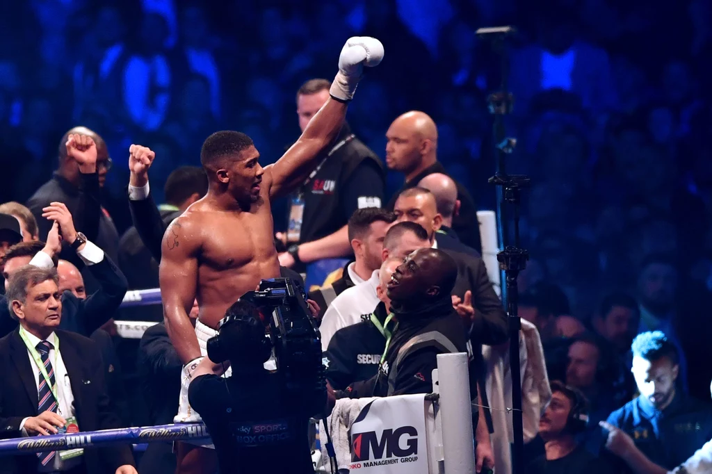 Anthony Joshua cieszy się po zwycięstwie Anthony Joshua cieszy się po zwycięstwie
