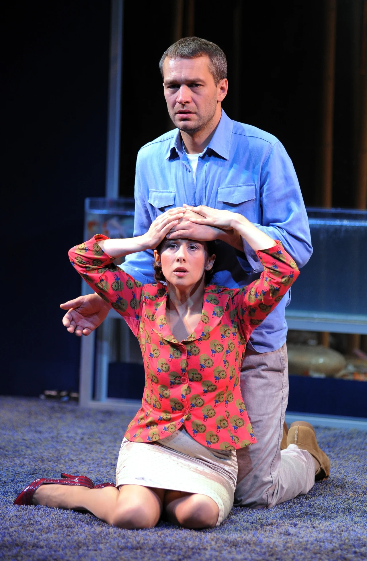 Jolanta Fraszyńska podczas spektaklu, na zdj. z Michałem Żebrowskim Jolanta Fraszyńska podczas spektaklu, na zdj. z Michałem Żebrowskim