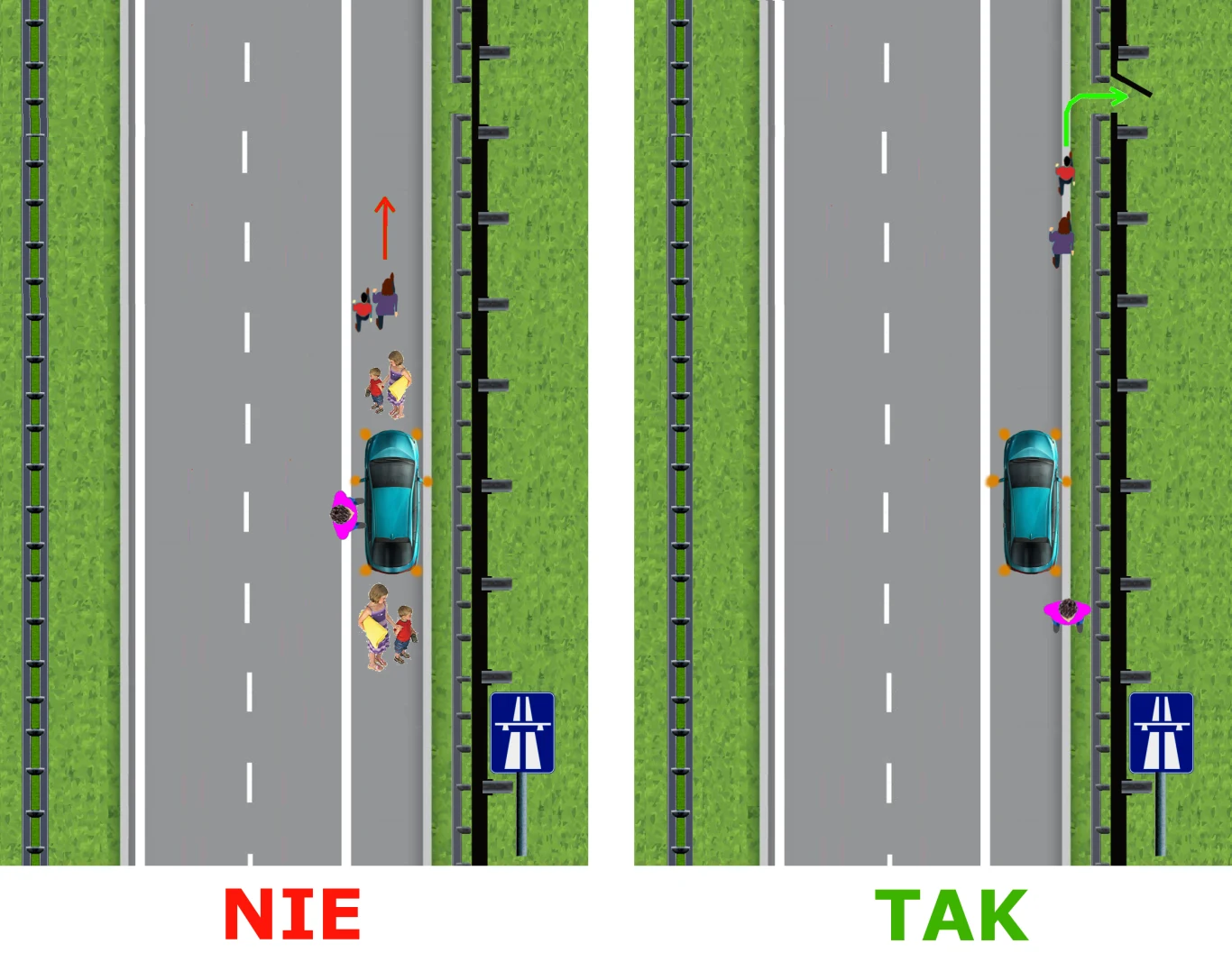 Kiedy autostrada otoczona jest ekranami akustycznymi, należy udać się do najbliższego wyjścia