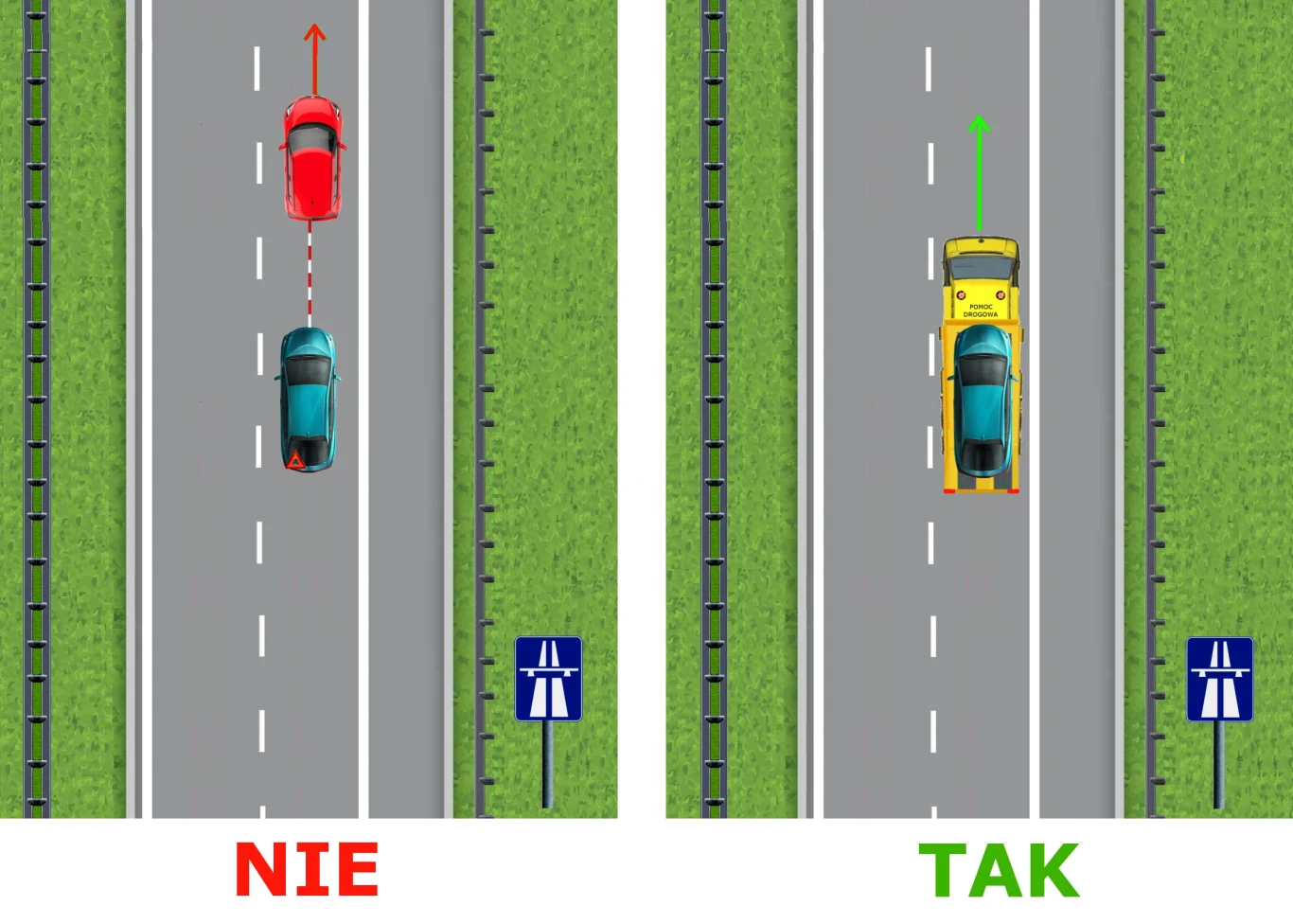 Holowanie na autostradzie jest zabrionione