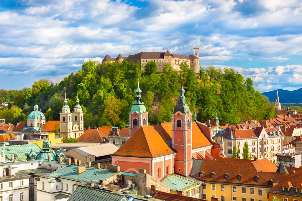 Ze wzgórza zamkowego jest doskonały widok na panoramę miasta, rzekę i... Alpy