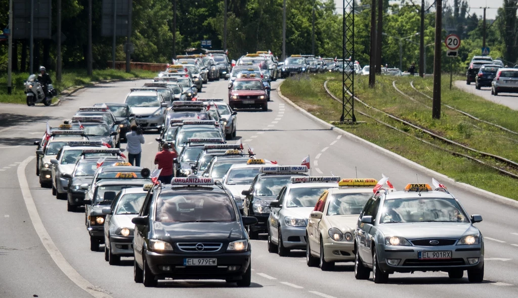 Protest taksówkarzy w Łodzi