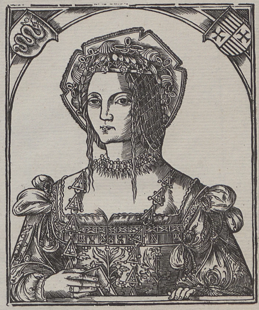 Bona Sforza na drzeworycie z 1521 roku (źródło: domena publiczna).