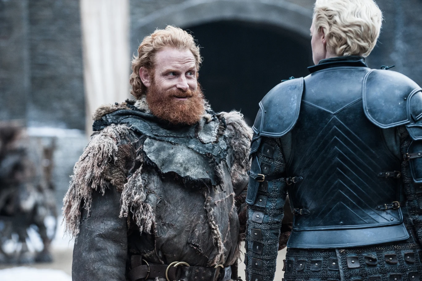 Kristofer Hivju jako Tormund Giantsbane i Gwendoline Christie jako Brienne z Tarth