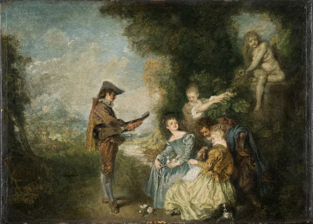 Muzyka była ważnym elementem rokokowego ars amandi. Na obrazie „Lekcja miłości”Jean-Antoine’a Watteau 