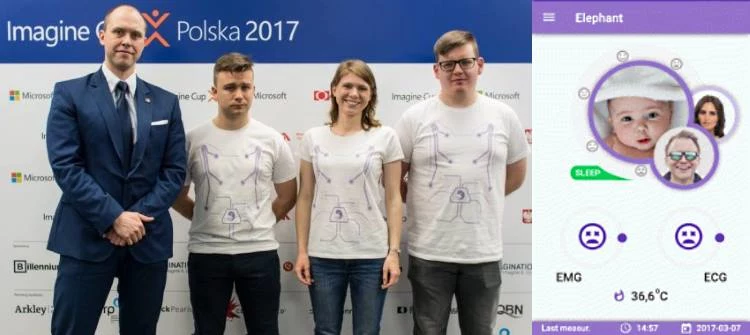 dea_hunters, od lewej: mjr dr. inż. Mariusz Chmielewski (mentor zespołu), Paweł Pieczonka, Magdalena Lebiedziewicz i Bartosz Dudziński. Obok ich Elephant