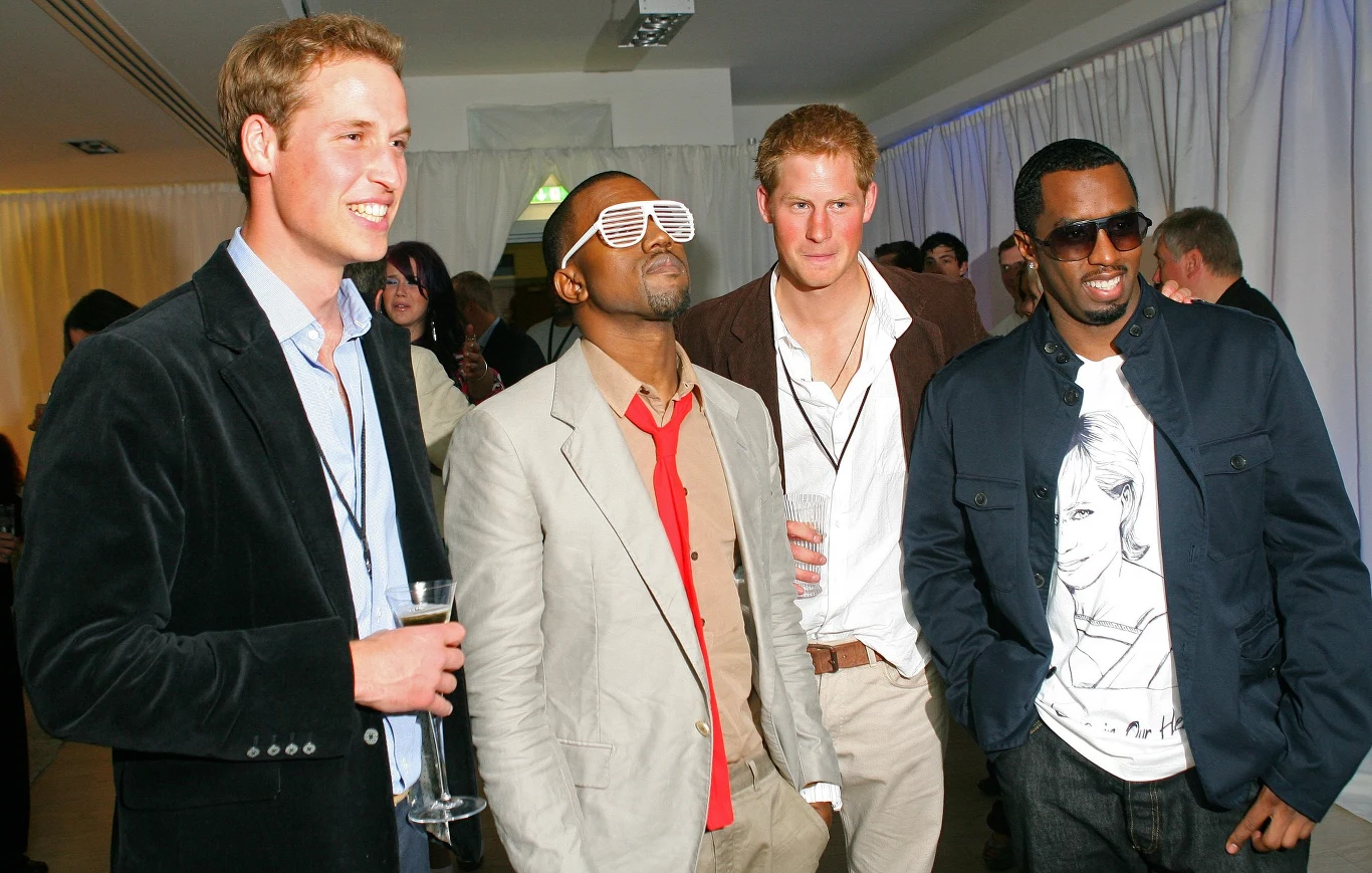 Książe William, Kanye West, książę Harry i Diddy pozują do zdjęcia