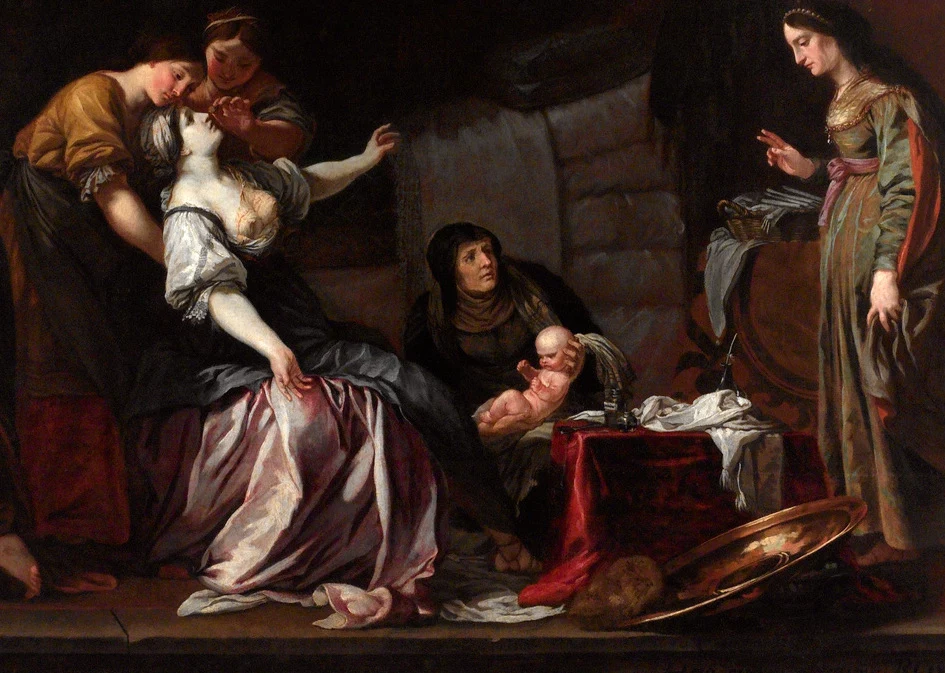 Tak dworski poród w X wieku wyobrażał sobie czeski malarz epoki baroku (źródło: domena publiczna)