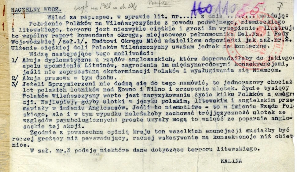 Poufna depesza gen. Stefana Roweckiego ps. Grot do Naczelnego Wodza gen. Władysława Sikorskiego
