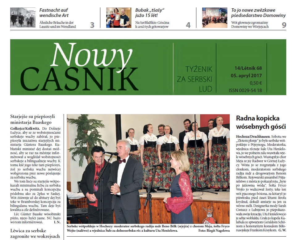 Fragment pierwszej strony gazety "Nowy Casnik"