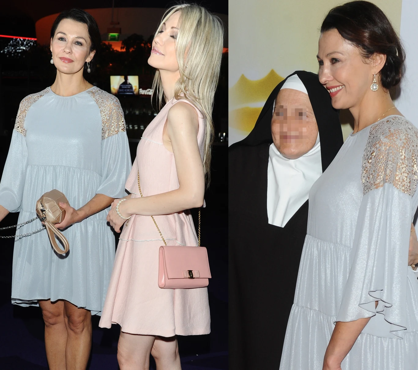 Anna Popek pozuje z Magdą Ogórek i zakonnicą na premierze filmu "Dwie Korony"