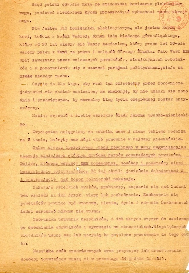 Odezwa Wojciecha Korfantego, AAN, Ambasada RP w Paryżu, sygn. 133