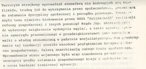 Poufne opracowanie "Przesłanki wprowadzenia stanu wojennego w PRL"
