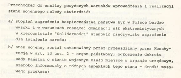 Poufne opracowanie "Przesłanki wprowadzenia stanu wojennego w PRL"
