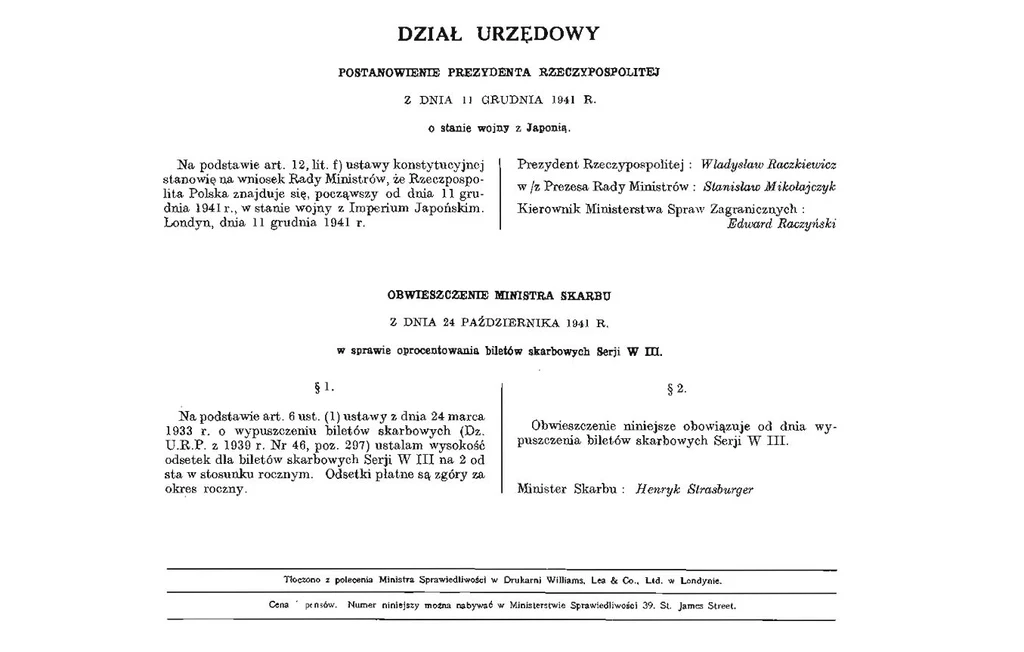 Dziennik Ustaw RP Nr 8, w którym opublikowano akt wypowiedzenia wojny Japonii