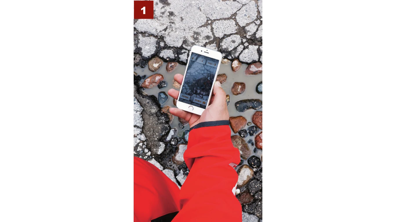Aplikacja automatycznie przełącza się na aparat smartfona. Fotografia ułatwia lokalizację zdarzenia.