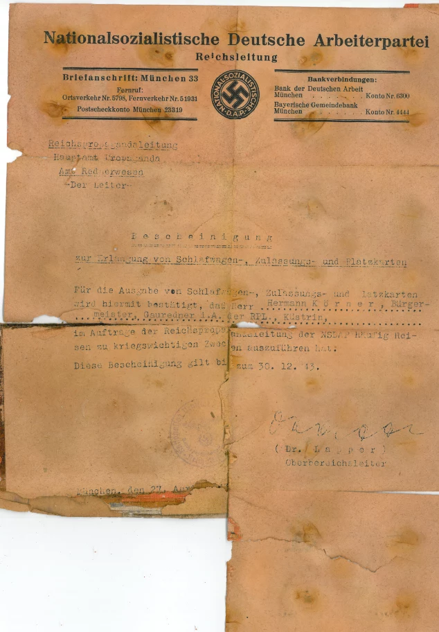 Zaświadczenie wystawione przez Hermanna Koernera Zaświadczenie wystawione przez Hermanna Koernera