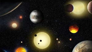 Grafika prezentująca różne egzoplanety wykryte przez teleskop Kepler