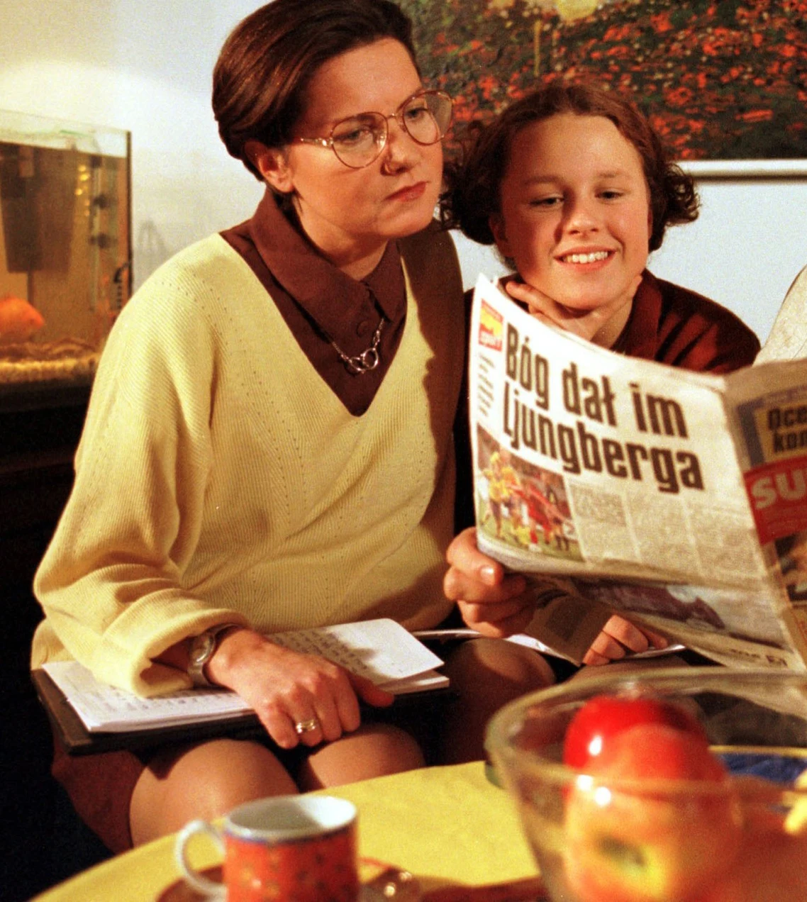 Agnieszka Kotulanka i Kaja Paschalska na planie "Klanu", 1999 rok