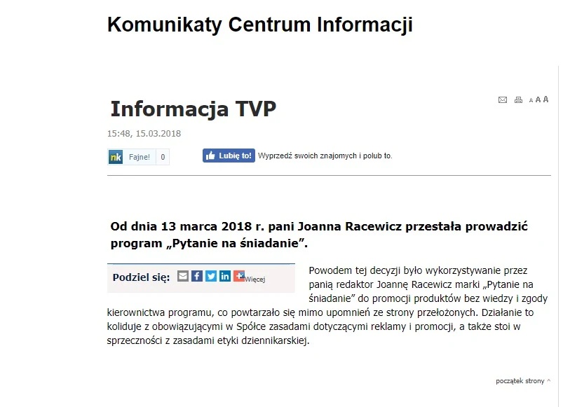 Oświadczenie TVP Oświadczenie TVP