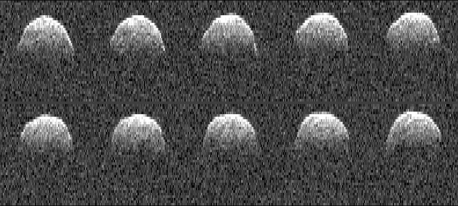 Seria obrazów radarowych asteroidy typu NEO - Bennu (1999 RQ36) wykonanych przez radioteleskop NASA w Goldstone 23 września 1999