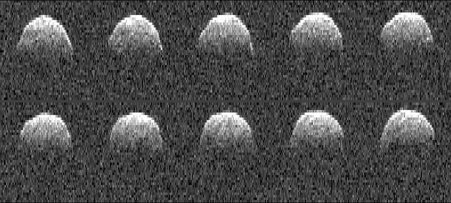 Seria obrazów radarowych asteroidy typu NEO - Bennu (1999 RQ36) wykonanych przez radioteleskop NASA w Goldstone 23 września 1999 Seria obrazów radarowych asteroidy typu NEO - Bennu (1999 RQ36) wykonanych przez radioteleskop NASA w Goldstone 23 września 1999