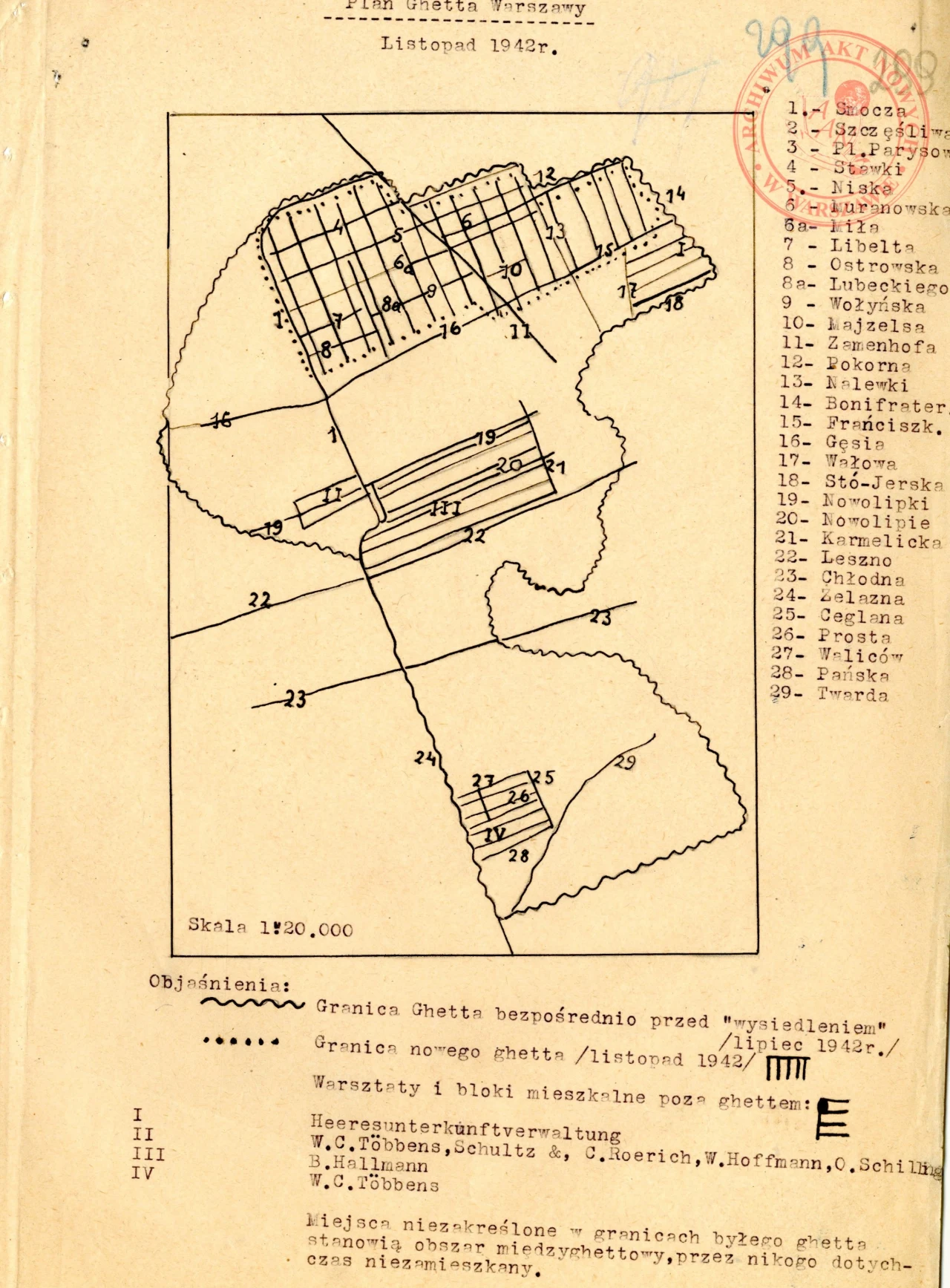 Plan getta warszawskiego, listopad 1942 rok; Delegatura Rządu RP na Kraj, sygn. 202/XV/2,s. 299