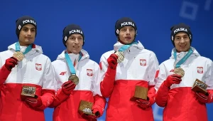 Nasi brązowi medaliści w drużynie z igrzysk w Pjongczangu: Stefan Hula, Maciej Kot, Dawid Kubacki i Kamil Stoch