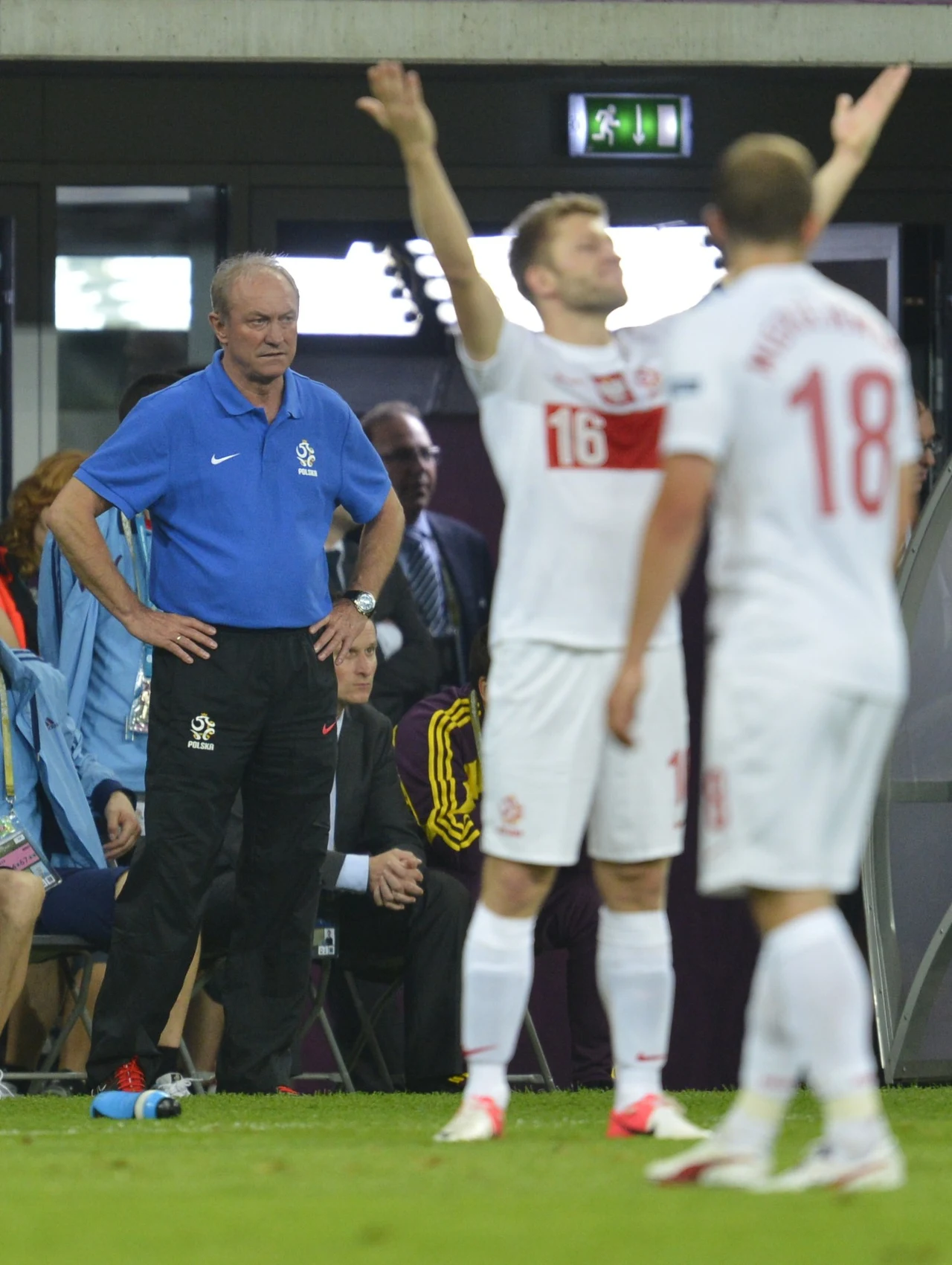 Franciszek Smuda i jego podopieczni Jakub Błaszczykowski i Adrian Mierzejewski podczas Euro 2012.
