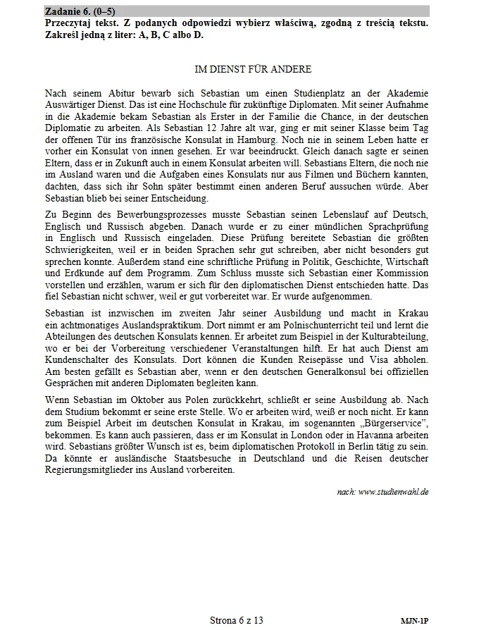 Matura 2018. Język niemiecki poziom podstawowy