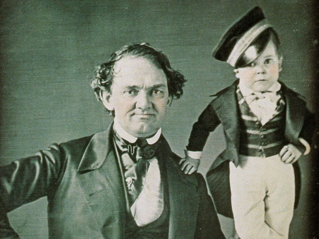 Phineas Taylor Barnum oraz "Generał Tom Thumb" - popularny karzeł będący gwiazdą jego cyrku