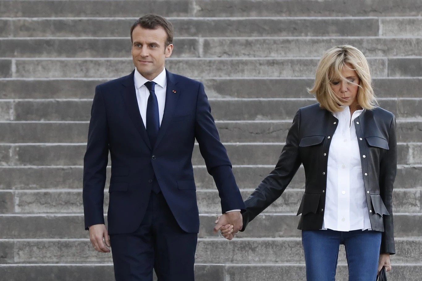 Prezydent Francji Emmanuel Macron z żoną Brigitte Macron