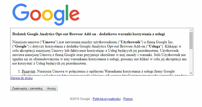 Prośba o akceptację regulaminu