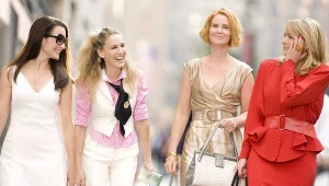 Kristin Davis, Sarah Jessica Parker, Cynthia Nixon i Kim Cattrall na planie "Seksu w wielkim mieście"