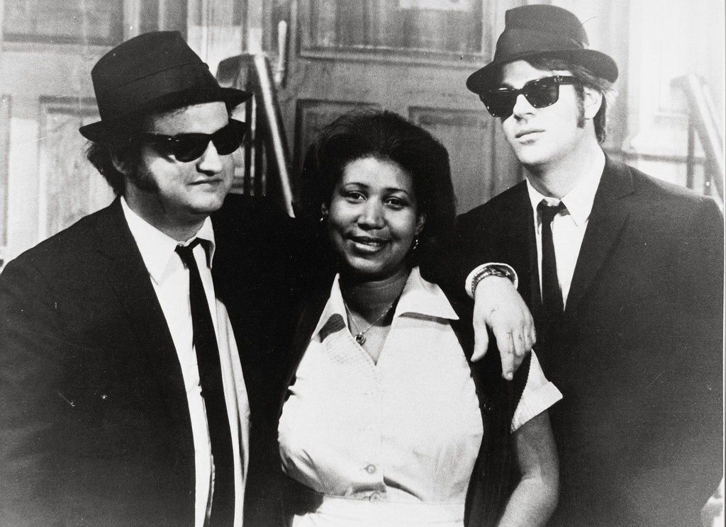 Na planie "Blues Brothers": John Belushi, Aretha Franklin i Dan Aykroyd