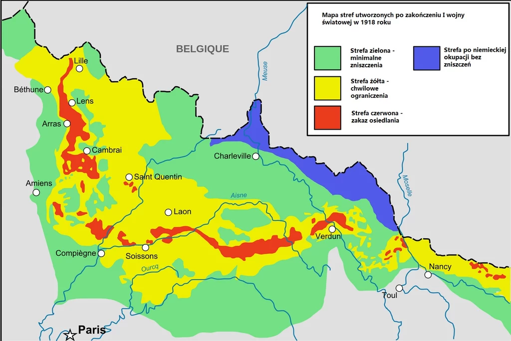 Mapa stref utworzonych po zakończeniu działań zbrojnych