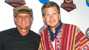 Zygmunt Chajzer i jego syn Filip Chajzer na konferencji programu TVN "Ameryka Express"