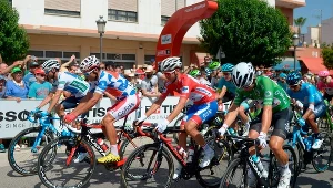 Alejandro Valverde, Luis Angel Mate Mardones, Rudy Molard i Michal Kwiatkowski (na zielono) na 7. etapie Vuelty.