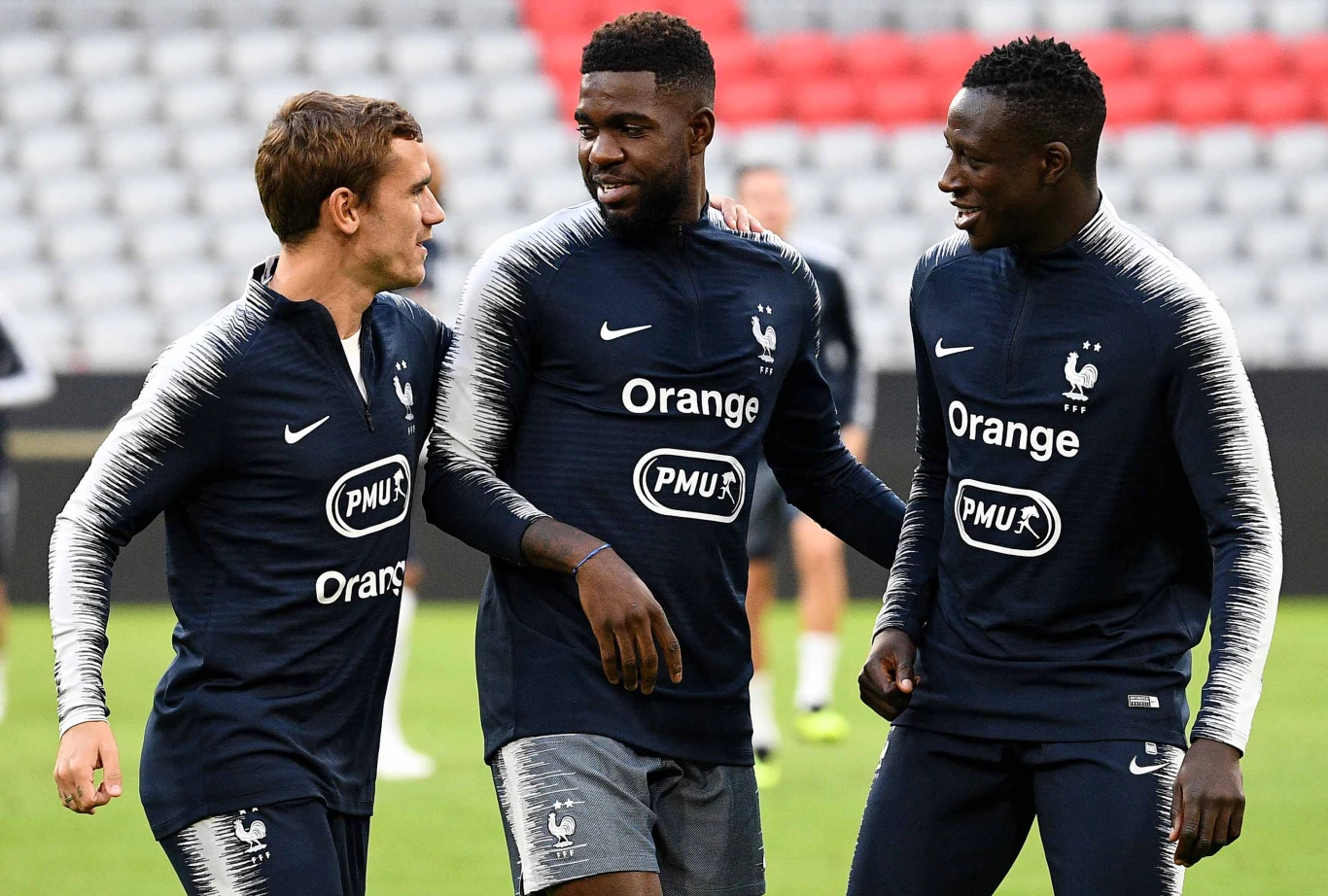 Griezmann, Umtiti i Mendy na treningu przed meczem z Niemcami