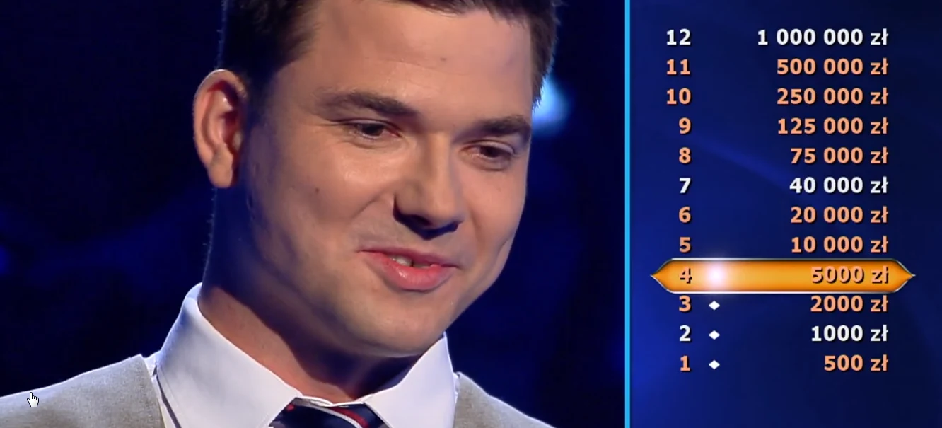 Pan Dominik z wygraną 5 tysięcy złotych w "Milionerach"