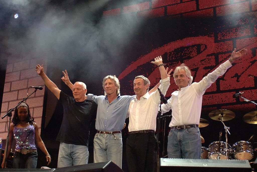 Pink Floyd po raz ostatni razem w tym składzie: od lewej David Gilmour, Roger Waters, Nick Mason i Rick Wright. Londyn, 2 lipca 2005 r.